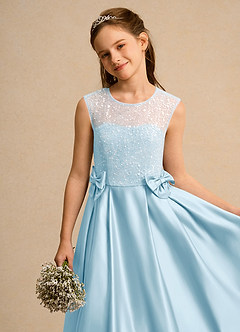 Azazie Candy Girl Flower Girl Dresses Sky Blue Ball-Gown Bow Matte Satin Dress image8
