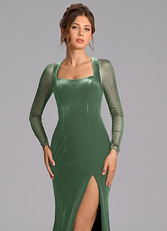 Azazie Megan Robes de demoiselle d'honneur Robe Sirène en Maille Manche longue Eucalyptus image6