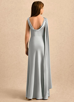 Azazie Sanah Girls Formal Robe Demoiselle D'honneur Fillette Robe Trapèze en Satin extensible Plissée Argent image2
