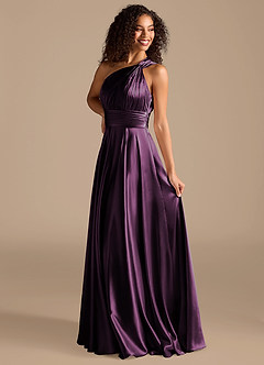 Azazie Charlize Brautjungfernkleider A-Linie One-Shoulder Metallischer Satin Kleid Pflaume image5