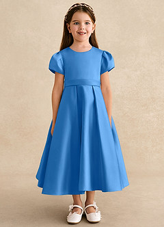 Azazie Princess vestidos de niña de las flores Vestido de Azul Grisaceo de Satin Mate de Corte En A con Plisado image5