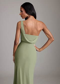 Azazie Madelyn Vestidos de damas de honor Vestido de Pistacho de Gasa de Corte Sirena Convertible con Hombro unilateral image9