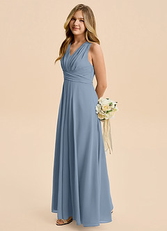 Azazie Kirsten Junior Dusty Blue A-Line Pleated Chiffon Dress image5