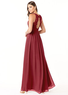 Azazie Luz Bridesmaid Dresses Pomegranate A-Line Lace Chiffon Dress image4