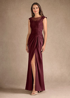 Azazie Santa Barbara Mère de la mariée Robes Robe Fourreau en Satin extensible Plissée Cabernet image2