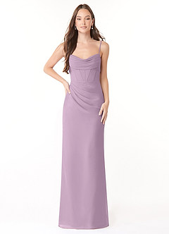 Azazie Mai Brautjungfernkleider Etui Plissee Chiffon Kleid Blauregen image1
