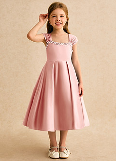 Azazie Yosemite Robe Demoiselle D'honneur Fillette Robe Princesse en Mat Satiné Encolure en Forme de Cœur Rosette image5
