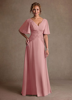 Azazie Milliat Mère de la mariée Robes Robe Trapèze en Mousseline de soie Dentelle Rose Poussiéreuse image1