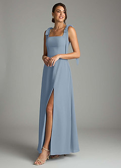 Azazie Debra Bridesmaid Dresses Dusty Blue A-Line with Pockets Chiffon Convertible Dress image8