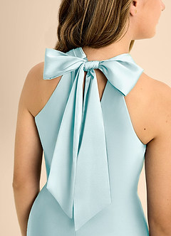Azazie Doretta Junior Sea Glass A-Line Pleated Stretch Satin Dress image8