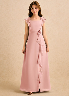 Azazie Soso Girls Formal Blomsterpigekjoler A-Line Plisseret Chiffon Gulv-længde Kjole image3