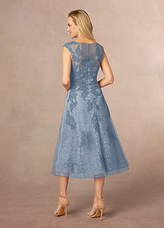 Azazie Flynn Mother of the Bride Dresses A-Line Boatneck Lace Tulle Tea-Length Dress image3