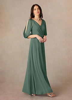 Azazie Bronwyn Kleider für die Brautmutter A-Linie V-Hals Gerüscht Chiffon Kleid Seemoos image1