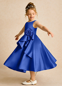 Azazie Hermia Robe Demoiselle D'honneur Fillette Robe Trapèze en Mat Satiné Sans manches Bleu Roi image3