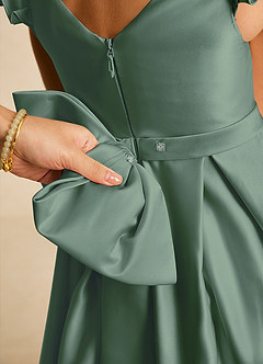 Azazie Francine Flower Girl Dresses Eucalyptus A-Line Bow Matte Satin Dress image4