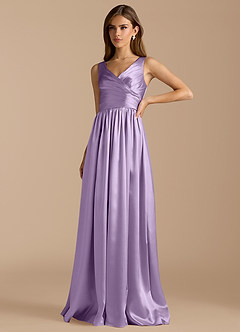 Azazie Keyla Bridesmaid Dresses Lilac A-Line Pleated Metallic Satin Dress image5