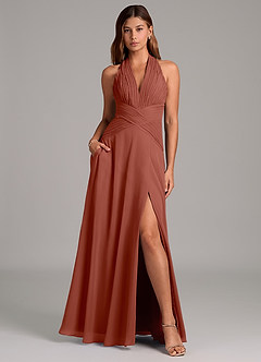 Azazie Elizabeth Bridesmaid Dresses Auburn A-Line Pleated Chiffon Dress image1