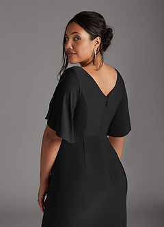 Azazie Louanne Mother of the Bride Dresses Black Mermaid Boatneck Pleated Luxe Knit Dress image10