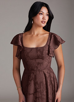 Azazie Bondi Bridesmaid Dresses Espresso A-Line Ruched Floral Burnout Dress image5