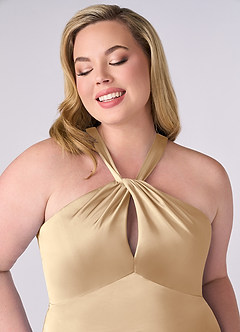 Barbie ♥ Azazie Bridesmaid Dresses Champagne Sheath Stretch Satin Dress image11