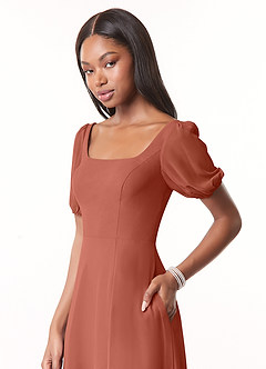 Azazie Alani Brautjungfernkleider A-Linie Quadratischer Ausschnitt Chiffon Kleid Lehm image4