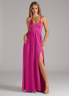 Azazie Aaida Bridesmaid Dresses Fuchsia A-Line Corset Stretch Satin Dress image1