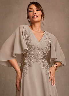 Azazie Tilda vestidos de madre de la novia Vestido Gris Pardo de Gasa de Corte en A con Encaje image4