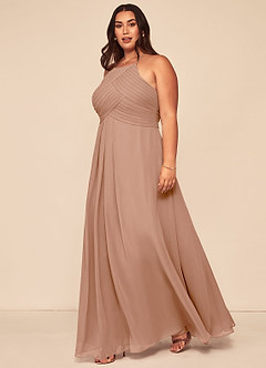 Azazie Ginger Bridesmaid Dresses Champagne Rose A-Line Halter Pleated Chiffon Dress image9