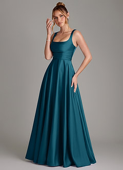 Azazie Azaria Bridesmaid Dresses Ink Blue A-Line Corset Stretch Satin Dress image3