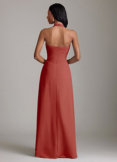 Azazie Clarisa Abiti da Damigella Abito A-Line in Chiffon Plissettato Terracotta image2