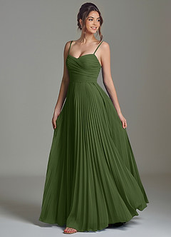 Azazie Catie Robes de demoiselle d'honneur Robe Trapèze en Mousseline de soie Décolleté en cœur Olive image5