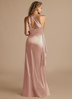 Azazie Maive Bridesmaid Dresses English Rose Sheath Ruched Metallic Satin Dress image3