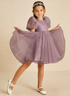 Azazie Blondie Flower Girl Dresses Dusty Rose A-Line with Sleeves Tulle Dress image3
