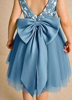 Azazie Butterfly Flower Girl Dresses Steel Blue A-Line Lace Dress image6