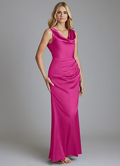 Azazie Tallie Bridesmaid Dresses Fuchsia Mermaid Pleated Stretch Satin Dress image7