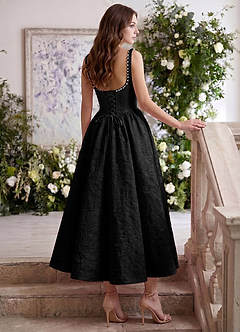 Sephone Black Square Neck Pearl Corset Midi Dress image5