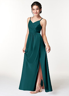 Azazie Luxy Junior Peacock Pleated Mesh Dress image4