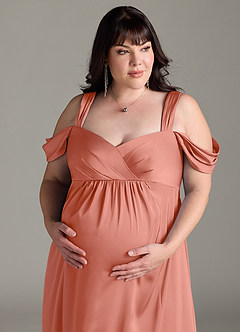 Azazie Rhea Robes de demoiselle d'honneur de maternité Robe Trapèze Épaule nue plissée Longueur ras du sol Satin extensible image12