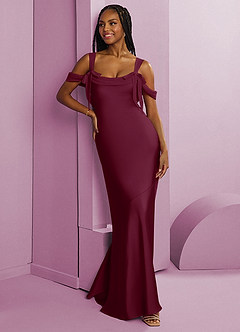Barbie ♥ Azazie Vestidos de damas de honor Vestido de Mora de Satén Elástico de Corte Recto con Plisado image3