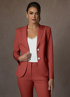 Whitney Terracotta Structured Stretch Full Length Pants Suit