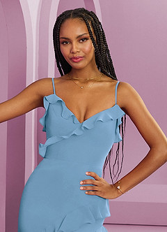 Barbie ♥ Azazie Abiti da Damigella Abito Tubino in Chiffon Blu Acciaio image7