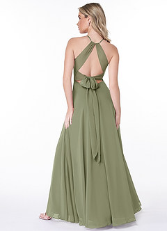 Azazie Evalleen Robes de demoiselle d'honneur Robe Trapèze en Mousseline de soie Plissée Pistache image4
