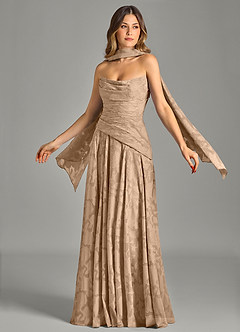 Azazie Gabriela 신부 들러리 드레스 A라인 스트랩리스 플로럴 번아웃 바닥 길이 드레스 image1