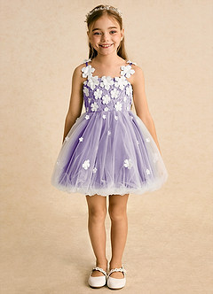 Azazie Teacup vestidos de niña de las flores Vestido de Marfil Tahití de Tul de Princesa con Encaje image4