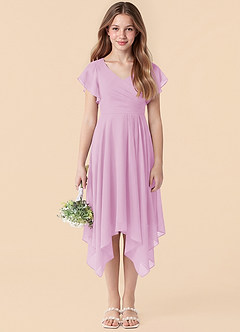 Azazie Janeaurelia Junior Vestido Rosa Caramelo de Gasa de Corte en A con Plisado image1