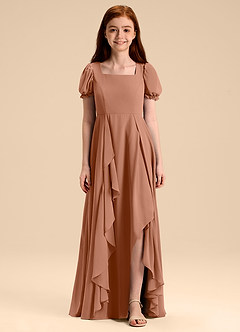 Azazie Priya Junior Bronzer A-Line Blouson Chiffon Dress image3