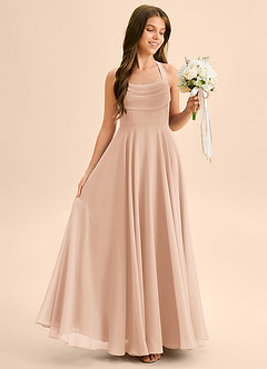 Azazie Kady Junior Abito A-Line in Chiffon Scollo a Cuore Rosa Inglese image5