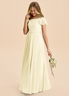 Azazie Cady Junior Lemon Sorbet A-Line Pleated Chiffon Dress image5