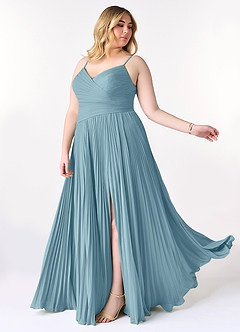 Azazie Vini Bridesmaid Dresses Moody Blue A-Line V-Neck Pleated Chiffon Dress image10
