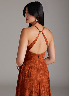 Azazie Davis Bridesmaid Dresses Paprika A-Line Pleated Floral Burnout Dress image6